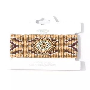 Beige Beaded Evil Eye Adjustable Bracelet